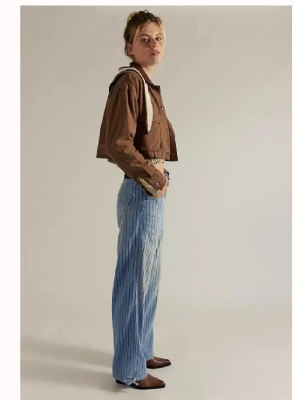 Free People We The Free Don't Wait Up Pinstripe Boyfriend Jeans, Blue | 26 - Picture 11 of 11
